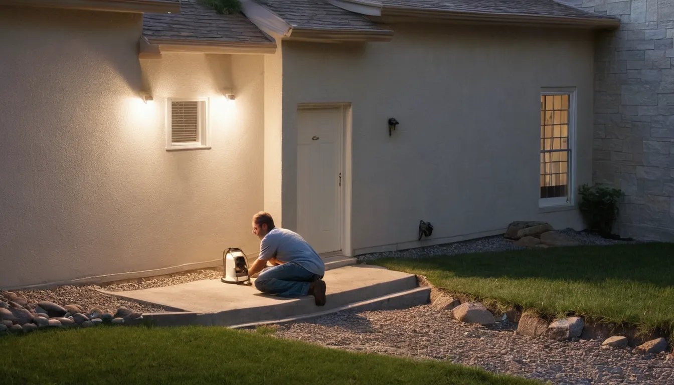 A provider checking a basement window for pest entry points
